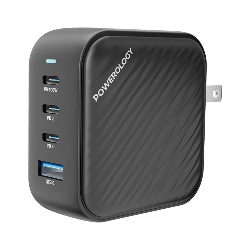 Powerology 3 Port PD + 1 QC 3.0 GaN Wall Charger 100W - Black